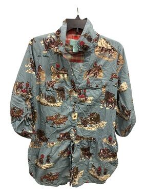 Tasha Polizzi Four Corners Tunic Top Western Pearl Snap Sz M AOP Cowboy Cowgirl